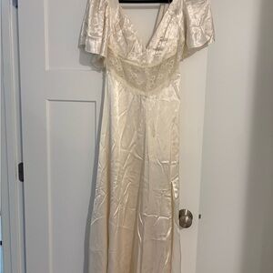 Astr Cream Satin Lace Maxi Dress